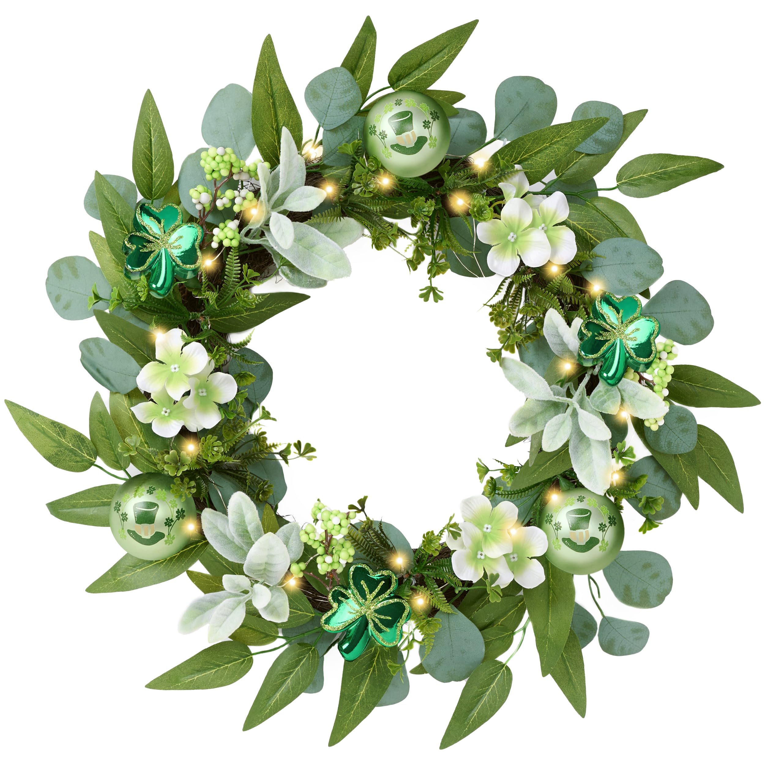 Couronne d'eucalyptus pliable avec lumière pour décoration de porte