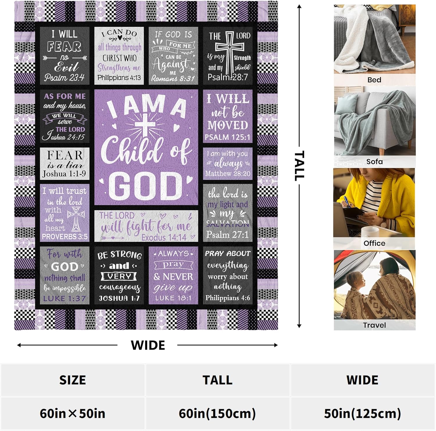 CUJUYO Christian Gifts for Women Blanket 60"x50" - Inspirational Religious Birthday Gifts - Baptism Confirmation Gifts for Girls - Catholic Spiritual Gifts for Women - Bible Verse Christian Blankets - Image 2