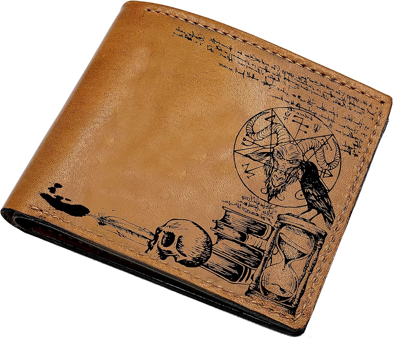 Mayan Corner - Leather handmade men's wallet, pentacle geometric alchemy pattern gift for him, mistical sign present for boyfriend, father