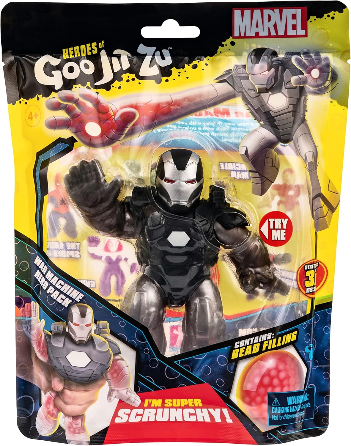 Heroes of Goo Jit Zu Marvel War Machine Hero Pack - Super Scrunchy Bead Filled Marvel Figures 4.5'' Tall (41494)