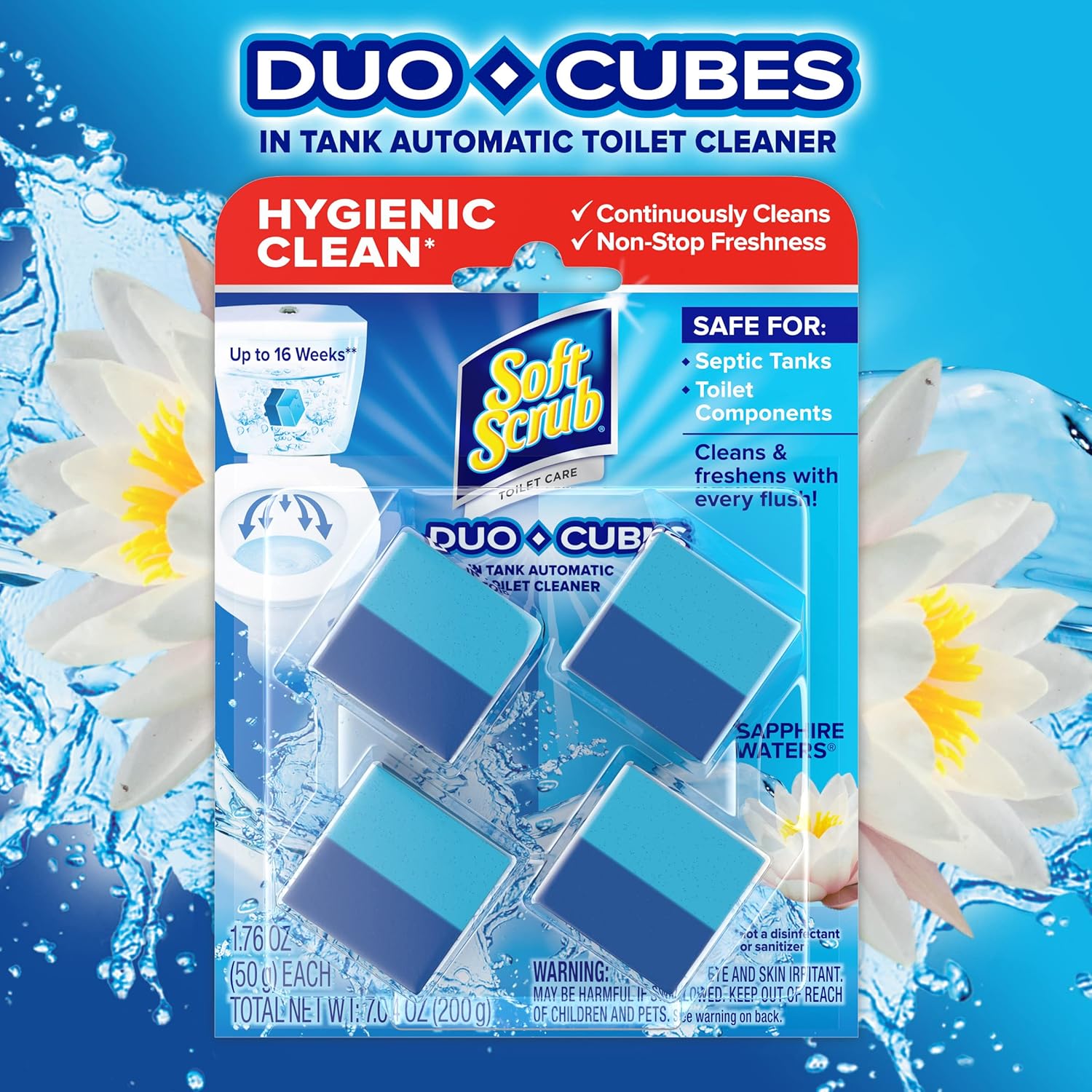 Soft Scrub In-Tank Toilet Cleaner Duo-Cubes, Sapphire Waters, 4 Count : Health & Household