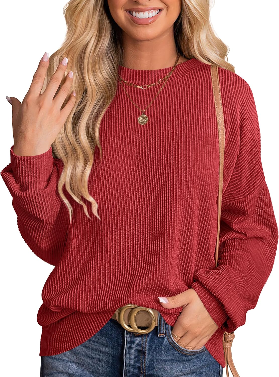 ANRABESS Womens Oversized Long Sleeve Shirts Ribbed Knit Tunic Tops Side Spilt Casual 2025 Fall Outfits