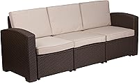 Vista 1 de Flash Furniture Seneca - Sofá de ratán sintético marrón chocolate con cojines beige para todo tipo de clima