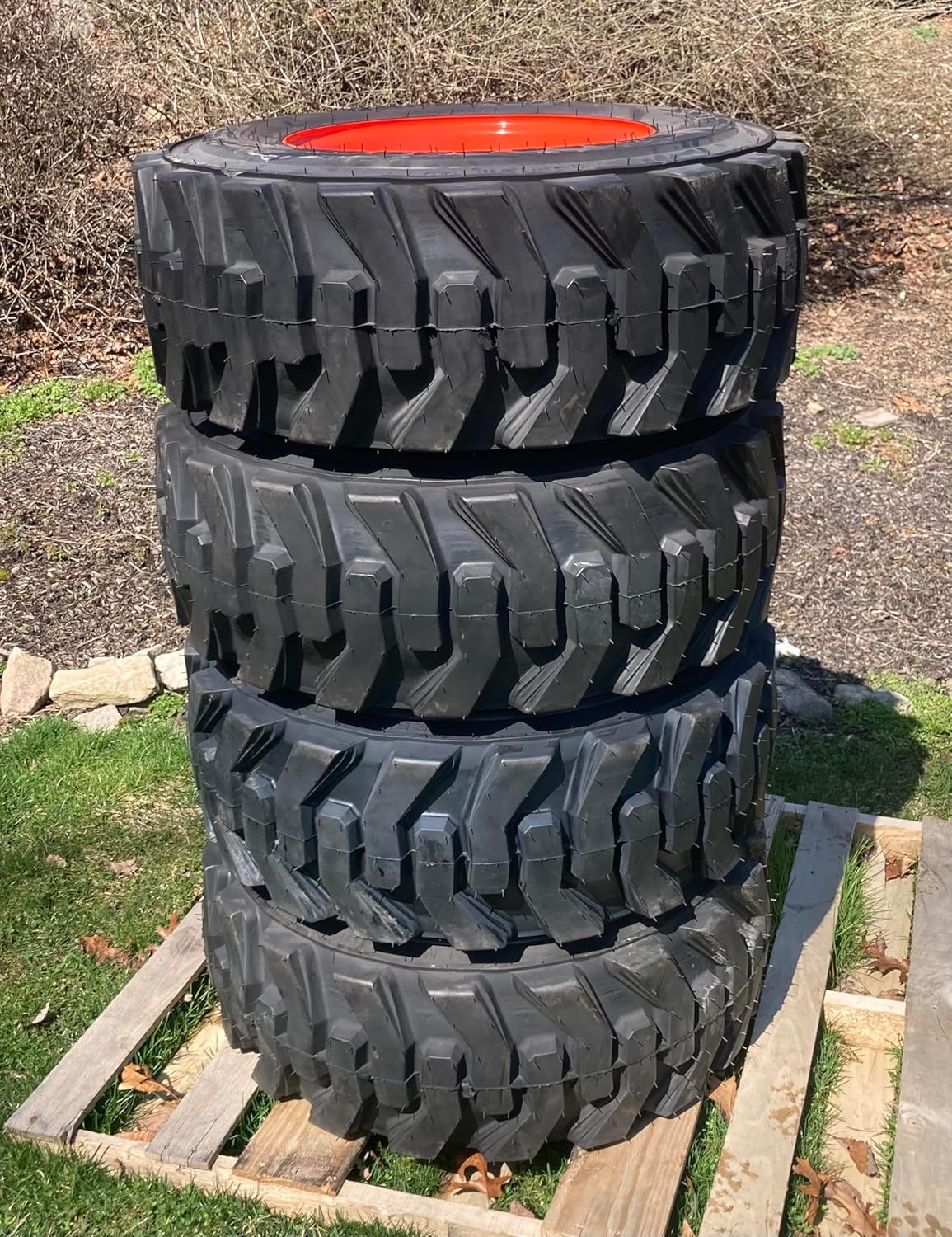 Set of 4-CARLSTAR Heavy Duty 12-16.5 Carlisle Guard Dog Skid Steer Tires on Wheels/Rims (8 lug) for Kubota SSV65 & SSV75-12PLY -12X16.5
