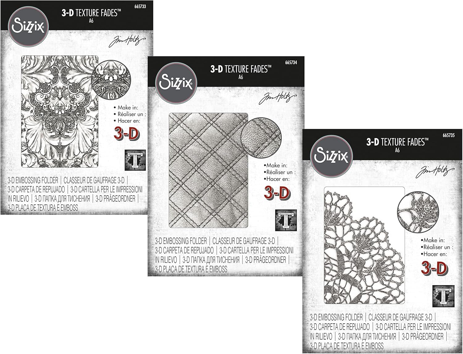 Tim Holtz Sizzix 3D Texture Fades Damask, Quilted and