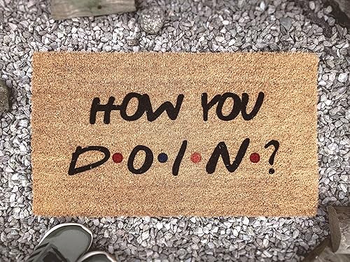Tapete de bienvenida con texto en inglés «How You Doin» con cita de amigos divertidos, tapete de bienvenida para interiores y exteriores, tapete de