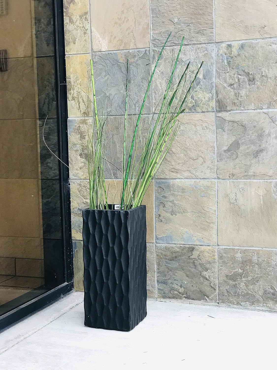 Kante 8.3" x 8.3" x 19.7" Square Concrete Retro Tall Lightweight Rectangle Outdoor Planter Pots with Drainage for Patio Deck Livingroom Burnished Black