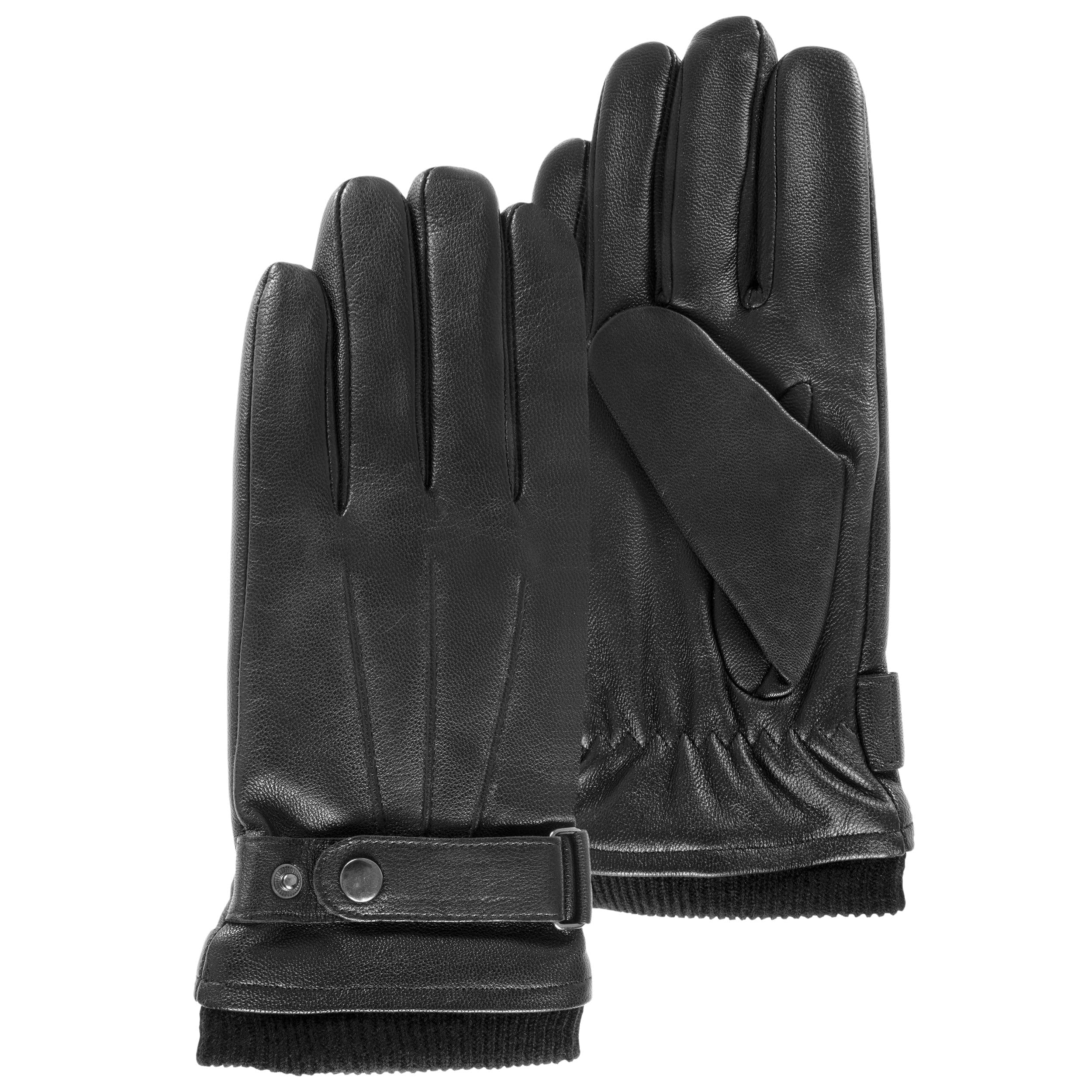 Isotoner Herren-Touchscreen-Handschuhe aus Leder mit Weichleder-Kordelzug