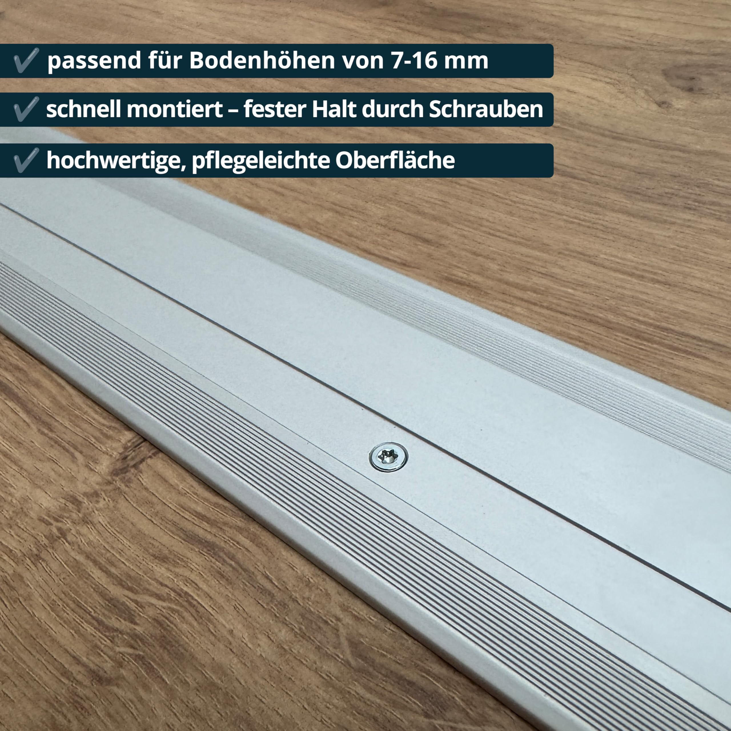 ufitec system profilowy do parkietów i podłóg laminowanych – do wykładzin o wysokości 7-16 mm – dostępny w wielu kolorach (profil przejściowy 270 cm długości | 60 mm szerokości, srebrny)