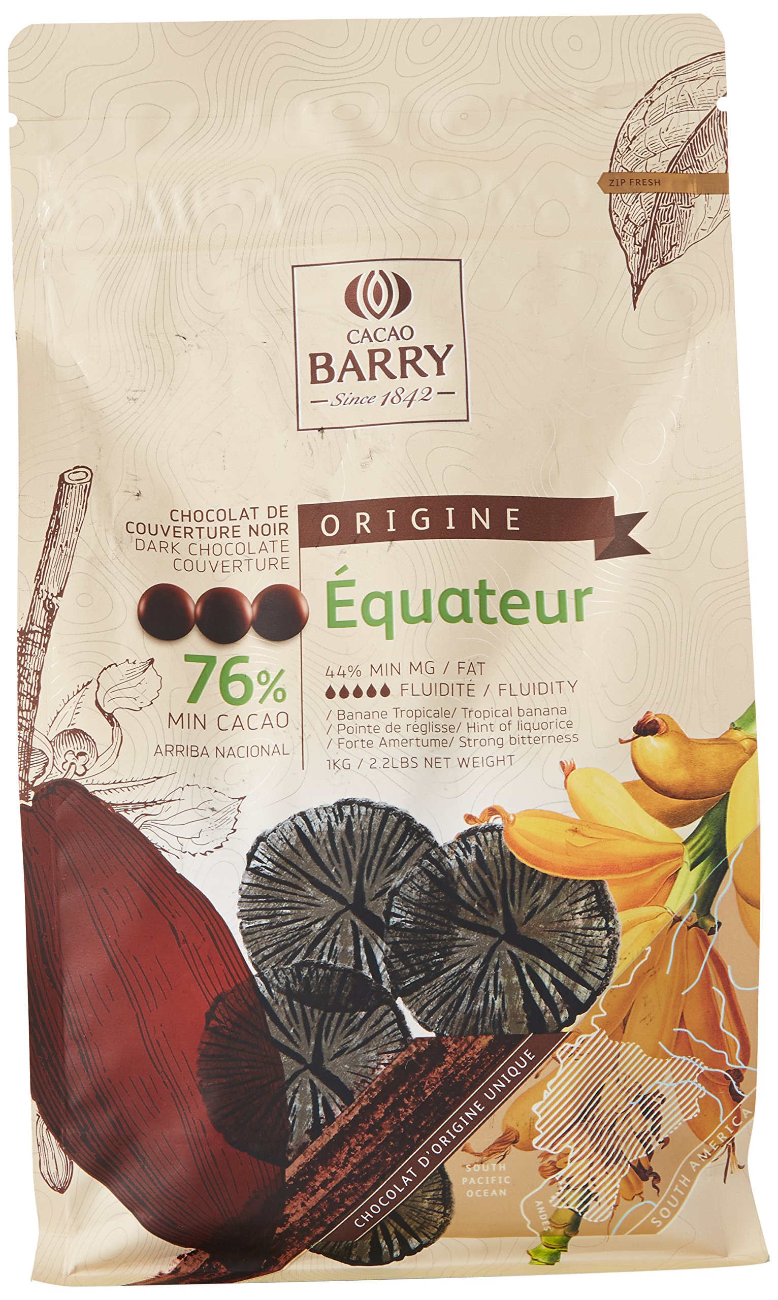 CACAO BARRY 76% Min Cacao Chocolat Equateur Pistoles 1 kg