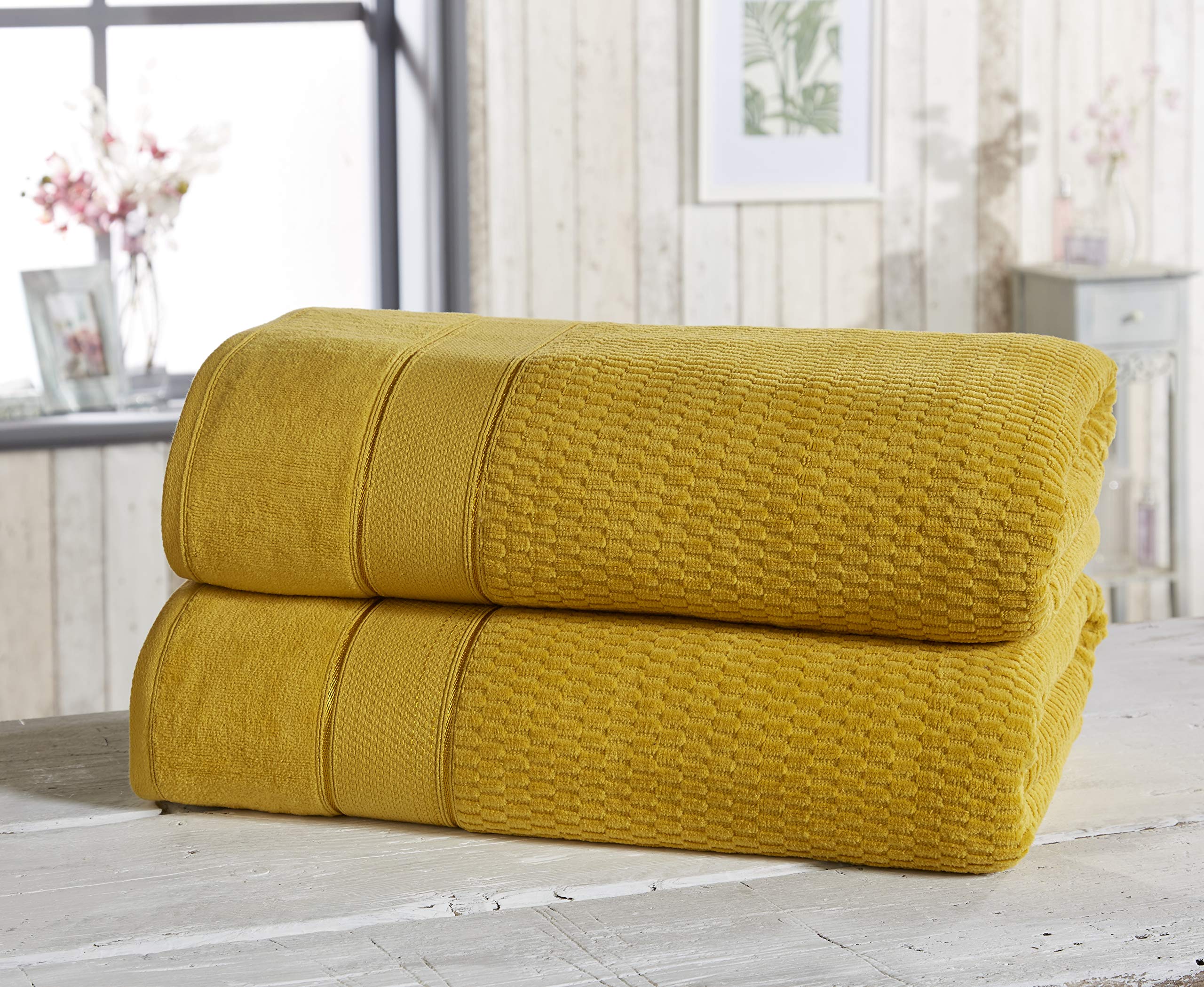 Rapport Home Royal Velvet 2 piece Bale Ochre Towel Set, 2 x Bath Sheet - 90 x 140cms