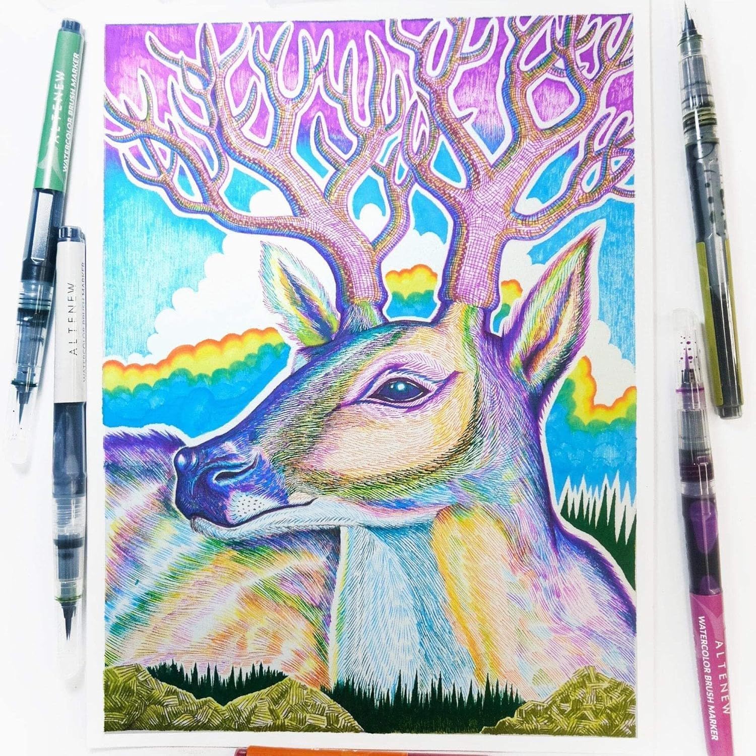 Altenew Spring Garden 水彩ブラシマーカー ブルーパープル 染料ベースのブラシマーカー カリグラフィー カラーリ