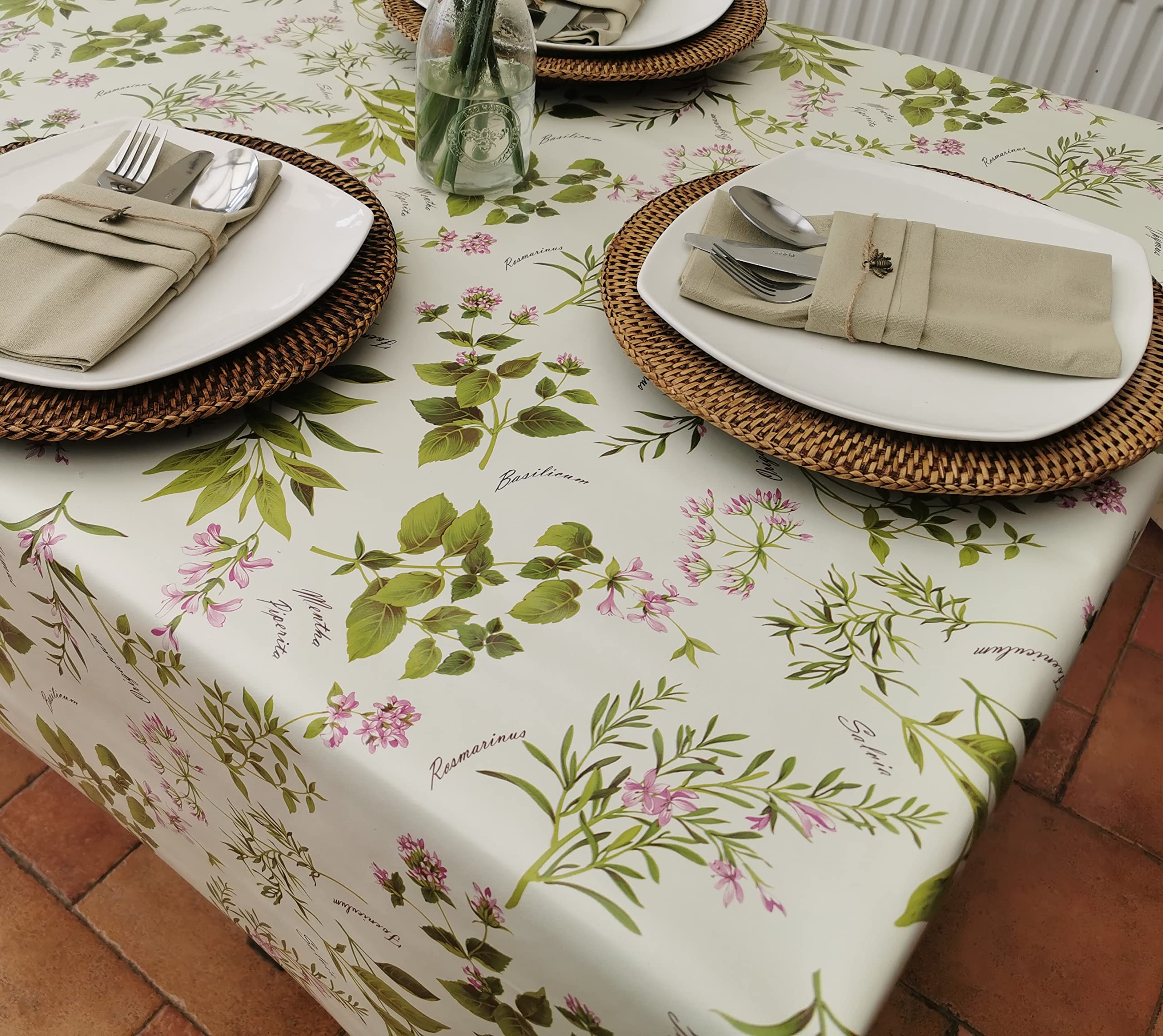 The Tablecloth Company Green 55X55" (140X140cm)) Square Pvc/Vinyl Tablecloth - Herb Garden - 4 Seater