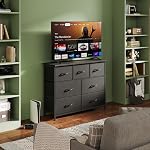MUTUN Dresser for Bedroom with 7 Drawers, Chest of Drawers with Wooden Top, Tall Fabric Dressers Bedroom Clearance, Storage Drawers for Living Room Tv Stand,Closet, Entryway Black