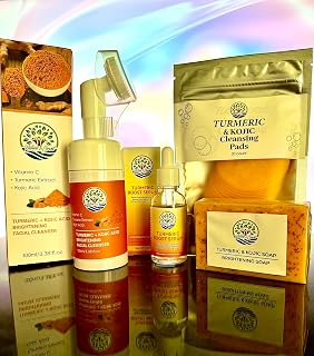 Nature's Grant Turmeric & Kojic Acid Brightening Skincare Set with Facial Cleanser, Boost Serum, Cleansing Pads, Soap, Vitamin C