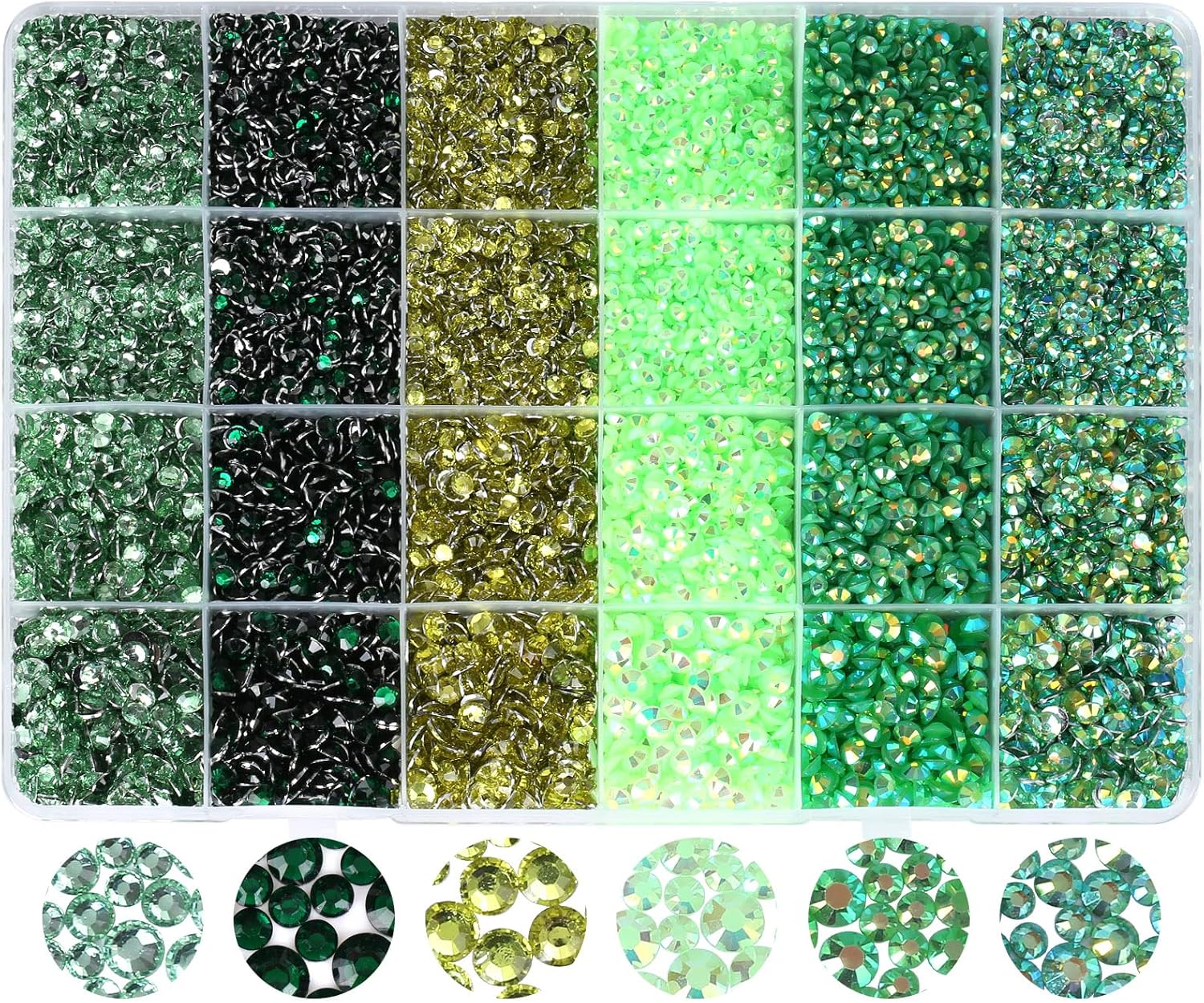 Flatback Rhinestones 21000 pcs Resin AB Crystals Gemstones, 6 Colors Jelly Rhinestone Round Gems for Crafts Makeup Face Clothes Shoes Tumbler DIY Decoration 3/3/4/5mm (Green Rhinestones)