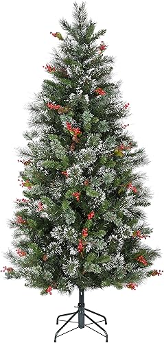Miniatura 5 de National Tree Company Árbol de Navidad artificial preiluminado  Incluye luces blancas preencordadas y soporte  Flocado con conos, bayas rojas y