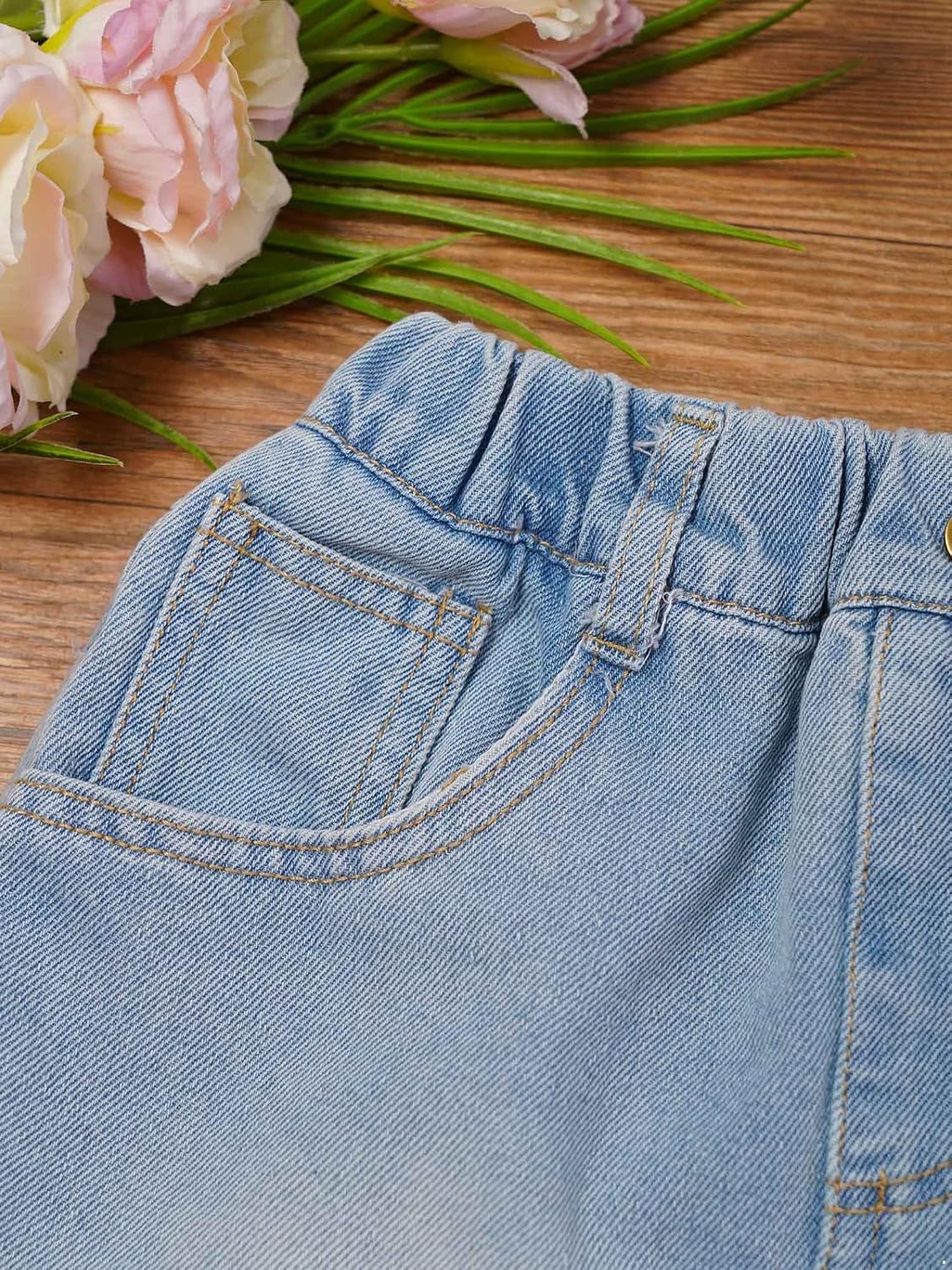 JEYPINMI Little Girl's Casual Jeans Skorts High Waist Ripped Denim Shorts Stretchy Short Mini Skirt with Pocket