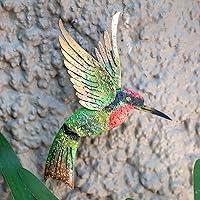 Vista 2 de NOVICA Mural de pared pintado a mano con recortes de hierro verde, 7.75 pulgadas de alto, 'Colibrí Esmeralda