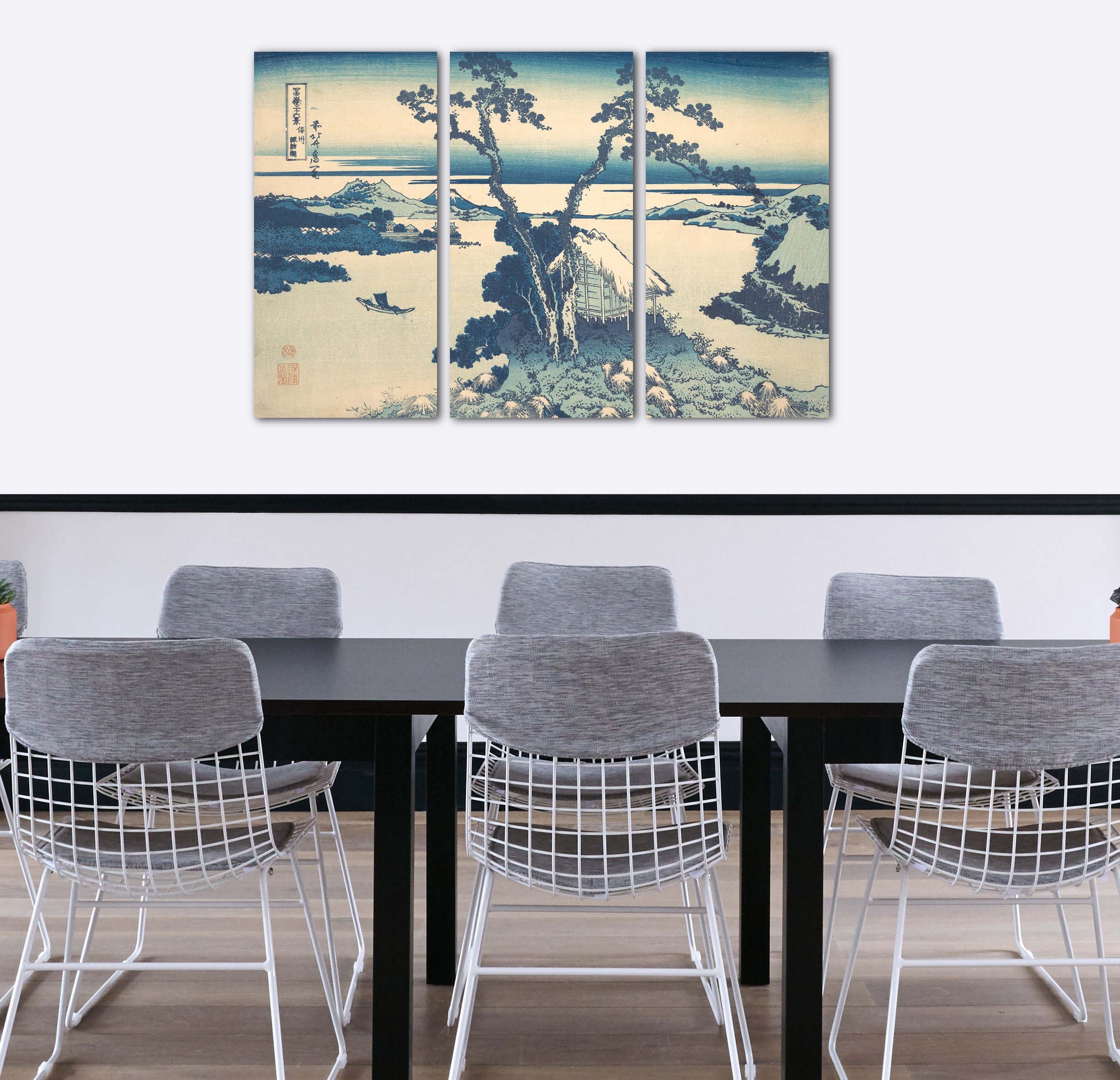 Printed Paintings Leinwand 3-teilig(120x80cm): Katsushika Hokusai - Suwa-See in der Provinz Shina