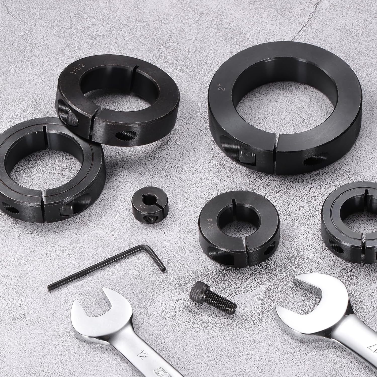 uxcell 2Pcs Single Split Shaft Collar, 2" Bore One Piece Clamping Collar 3" OD 11/16" Thickness Black Oxide Lock Collar Clamp with Set Screws (1045 Steel)