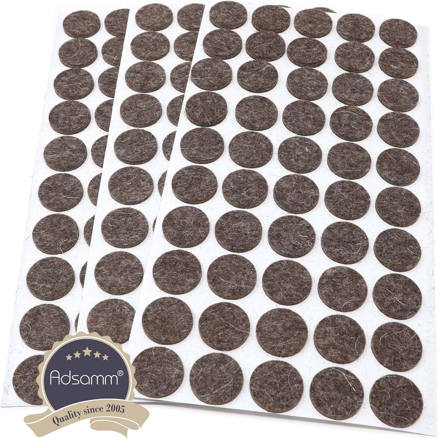 Adsamm® / 150 x self-Adhesive Wool Felt Pads/Brown/Ø 22 mm/Round / 3 mm Thick Extra Soft Natural Stick-on Felt Furniture Glides/Furniture Protective Pads