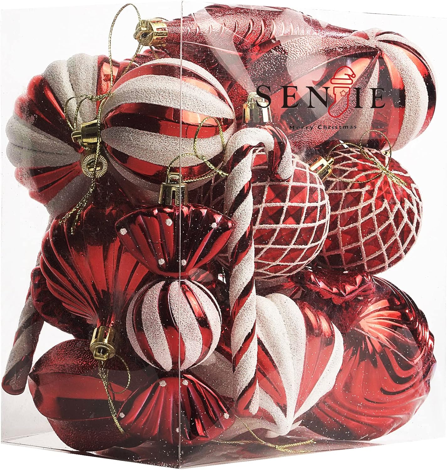 Christmas Ball Ornaments Shatterproof Plastic Tree Ornaments 24 PCS Shaped Styles Xmas Tree Holiday Decor,Red Red 24 pack