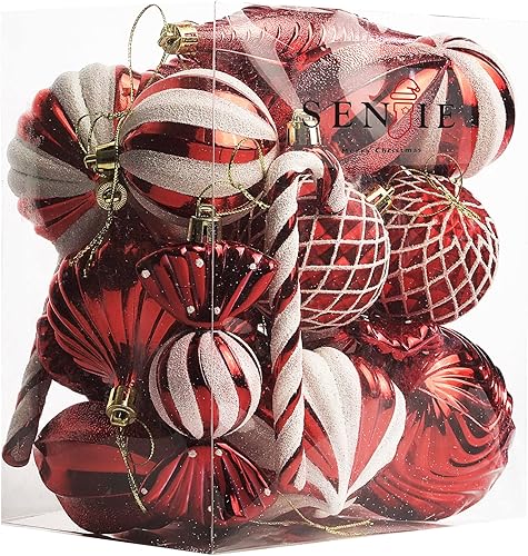 Adornos de bola de Navidad inastillables para árbol de Navidad, 24 estilos con formas de árbol de Navidad, decoración de vacaciones, color rojo