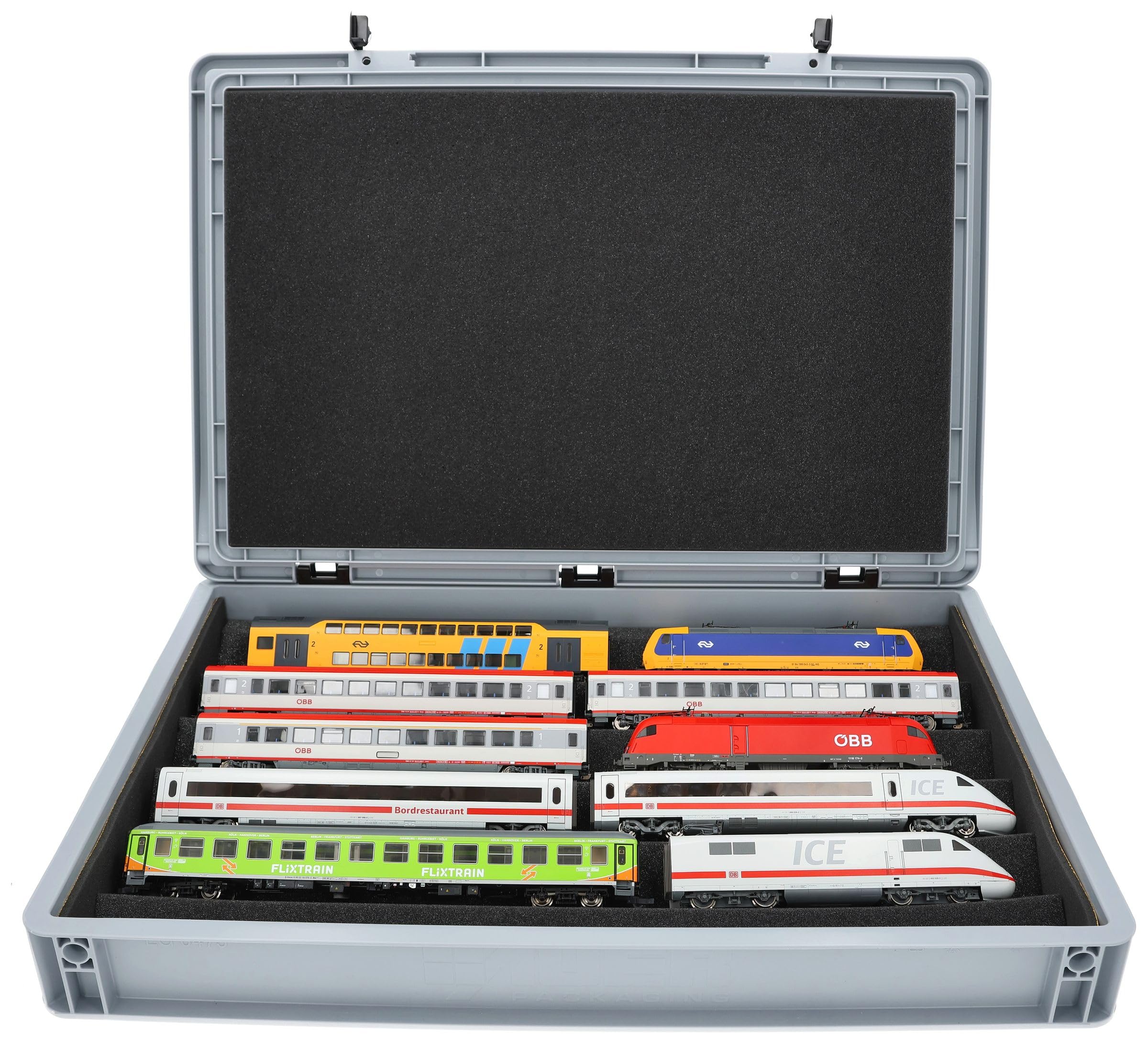 Feldherr H0 Model Railway 3-in-1 System - 60x40 Eurobox with V-Shaped Train Tray for Storage, Display & Transport - Made in Germany