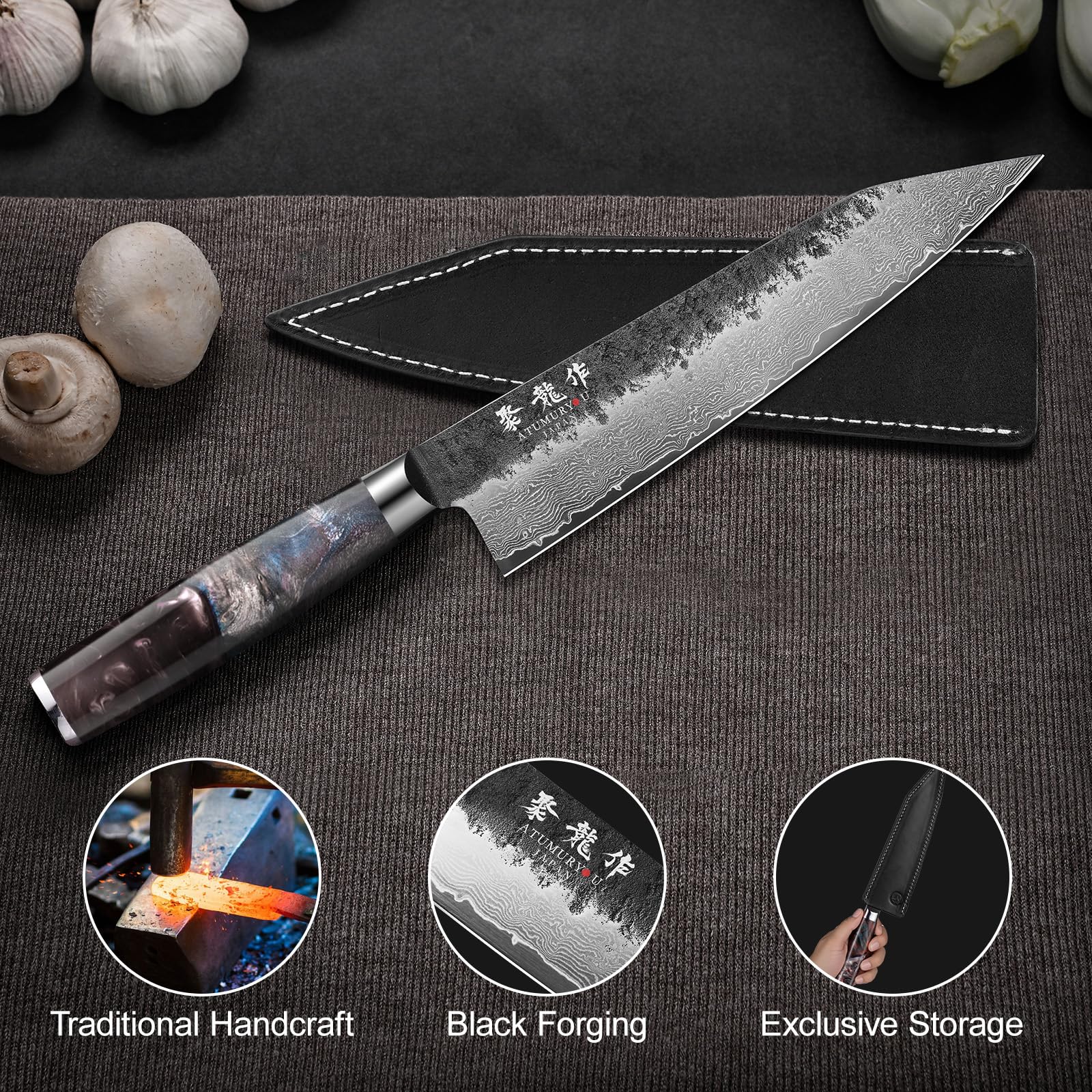 8.27'' Japanese Damascus Kiritsuke Knife, VG10 Steel Forged — Amazon image 5