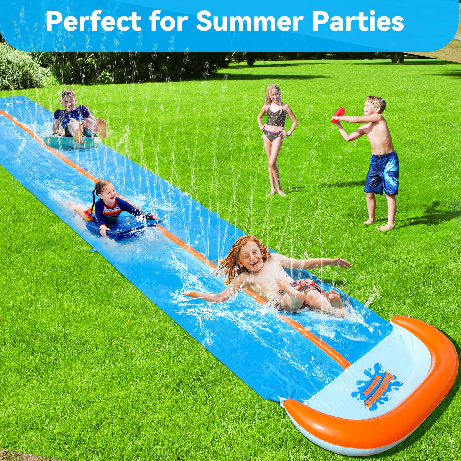 30FT Slip Lawn Water Slide, Extra Long Slip Splash and Slide for Kids