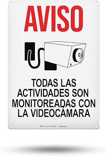 TRADESAFE Señal de videovigilancia - Monitoreadas con la Videocámara - Señal español, de seguridad de aluminio de instalación rápida, reflectante de TRADESAFE Señal de videovigilancia - Monitoreadas con la Videocámara - Señal español, de seguridad de aluminio de instalación rápida, reflectante de