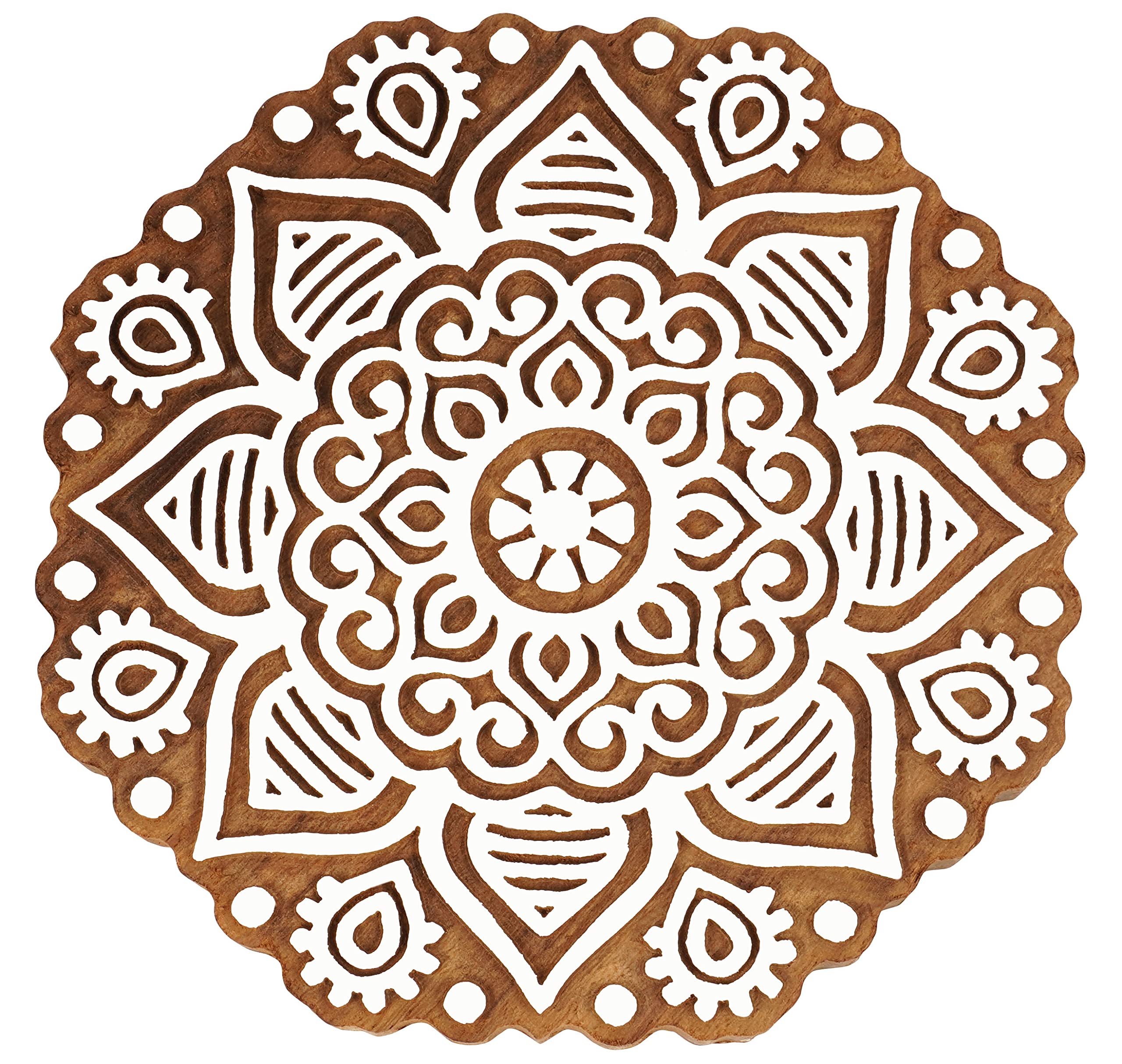 IBA Indianbeautifulart Textile Printing Block Mandala Hand Carved Wooden Stamp Wood Block Printing Textile Stamp for Fabric/Pottery Blocks- 6 Inches