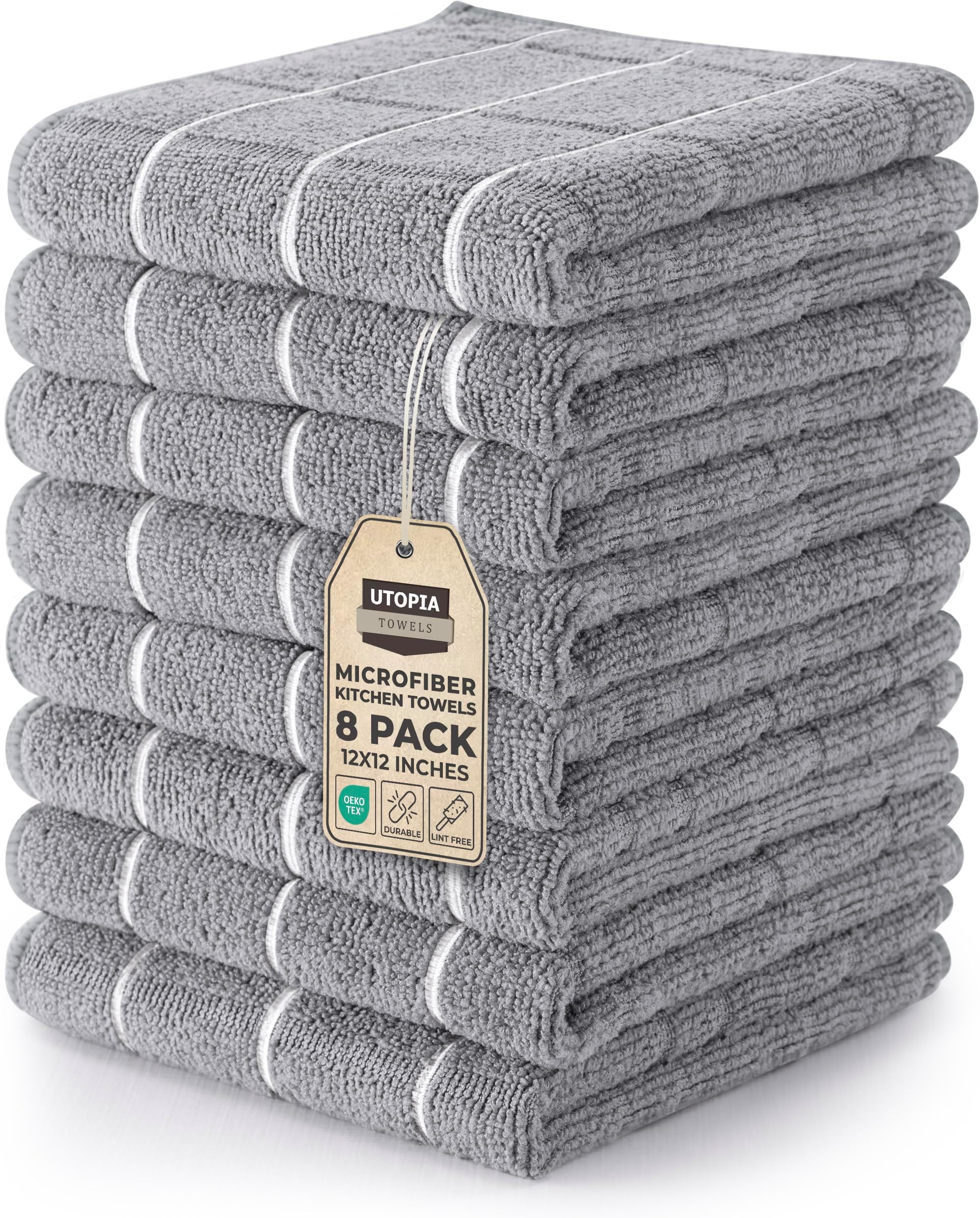 Utopia Towels 8 Pack Wash Cloths Set, 12 by 12 Inches, Highly Absorbent and Super Soft Microfiber Fingertip Towels, Multi-Purpose Washcloths for Bathroom, Hotel, Spa, and Gym (Grey)
