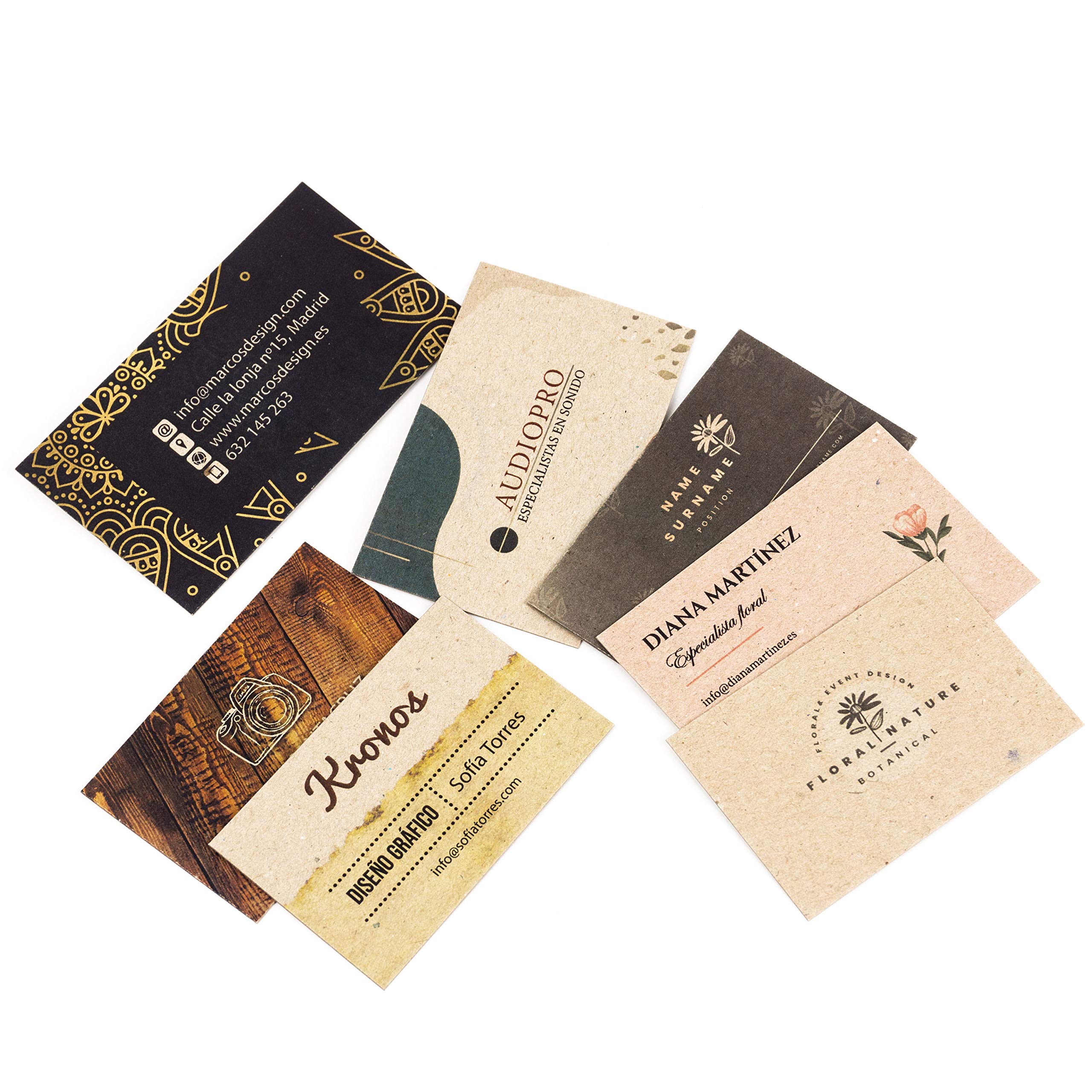250 Tarjetas de visita personalizadas impresas doble cara, premium, cartón reciclado grueso 450 g, papel kraft premium, vintage y originales, 55x85 mm