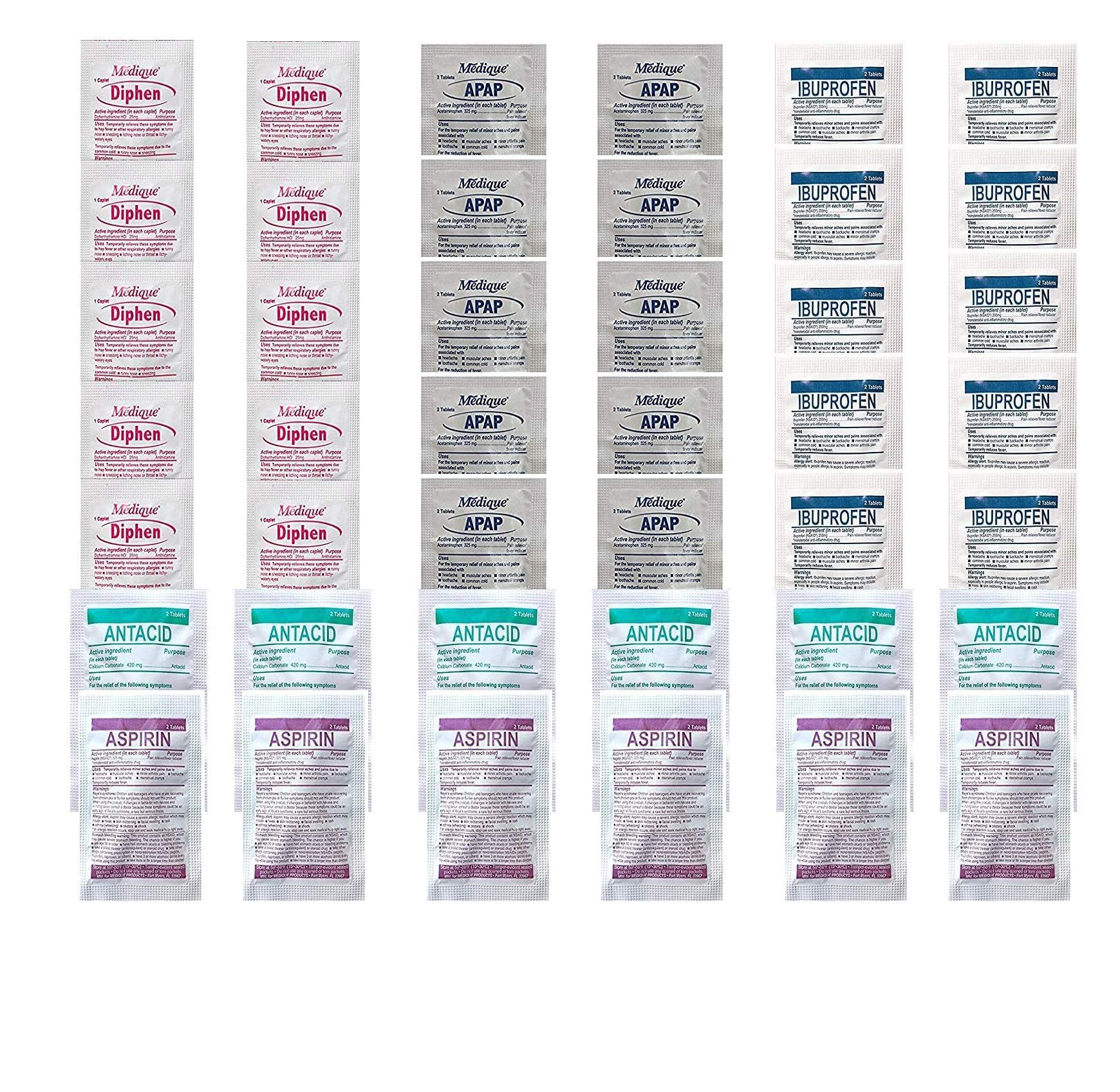 CPR Savers & First Aid Supply Deluxe Medication Packet Refill Kit, for Travel, Home, or Office