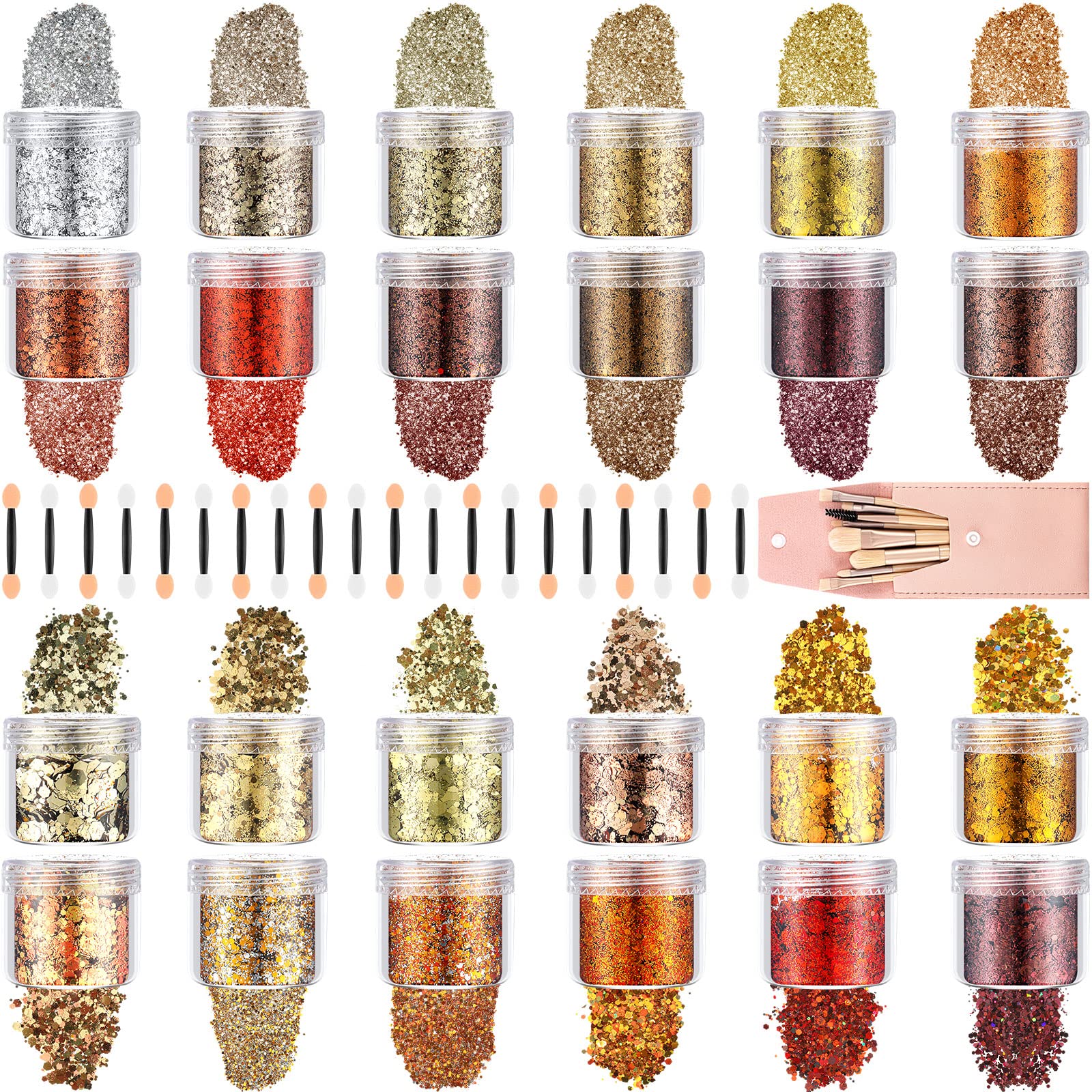 Photo 1 of 2 of- 52 Pcs Face Glitter Chunky Glitter for Nails Makeup Brushes Double Ended Nail Art Powder Brushes Set Nails Art Glitter Powder Sequin Eyeshadow Applicator for Eyeshadow Rave Festival Painting Nail Art