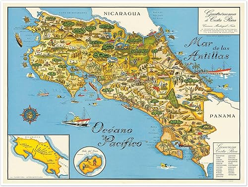 Gastronomía de Costa Rica  Ilustración histórica de la cultura gastronómica española gourmet  Póster artístico gastronómico vintage para decoración