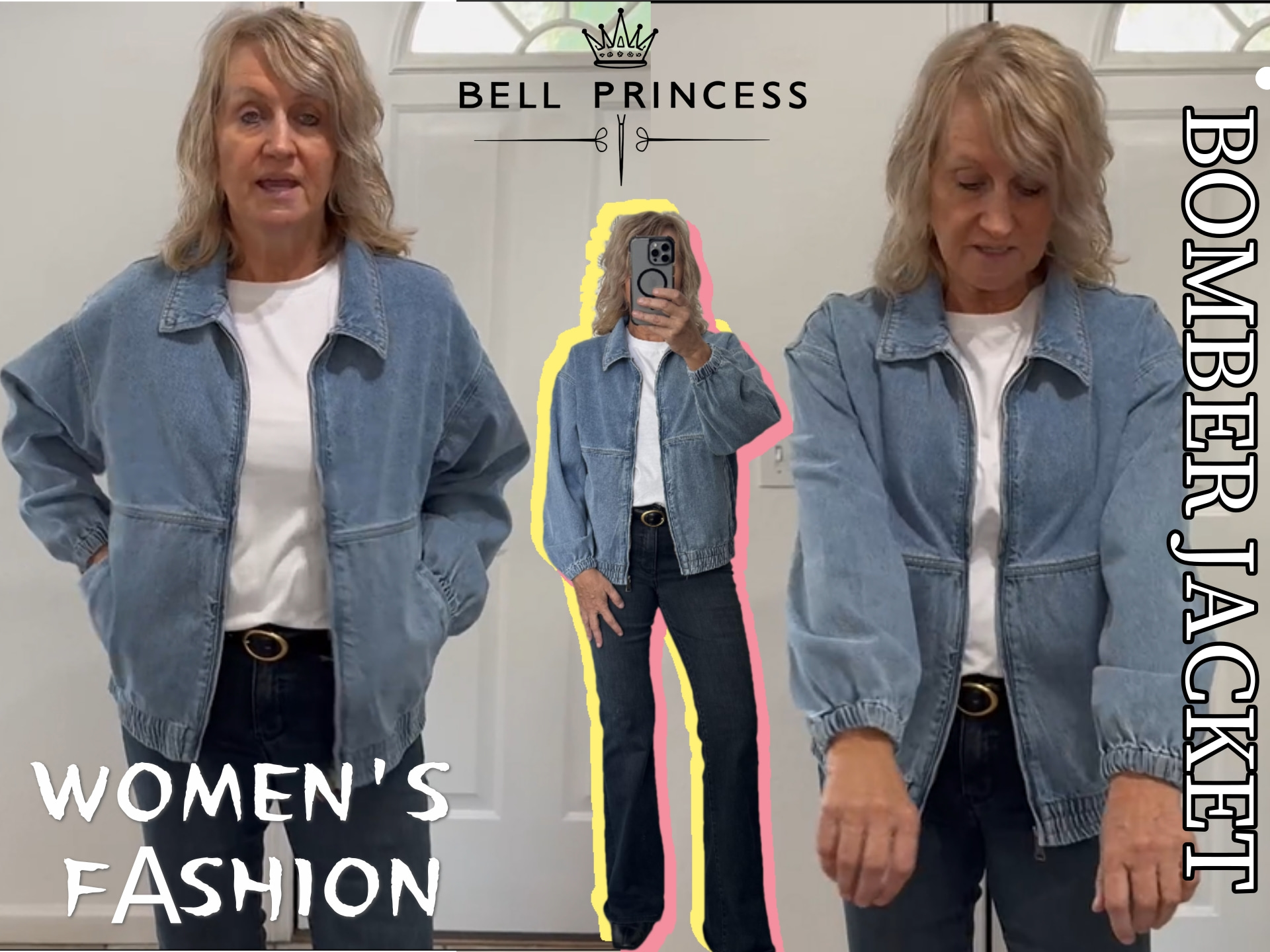 Bell Princess Womens Denim Jackets Long Sleeve Zip Up Elastic Hem