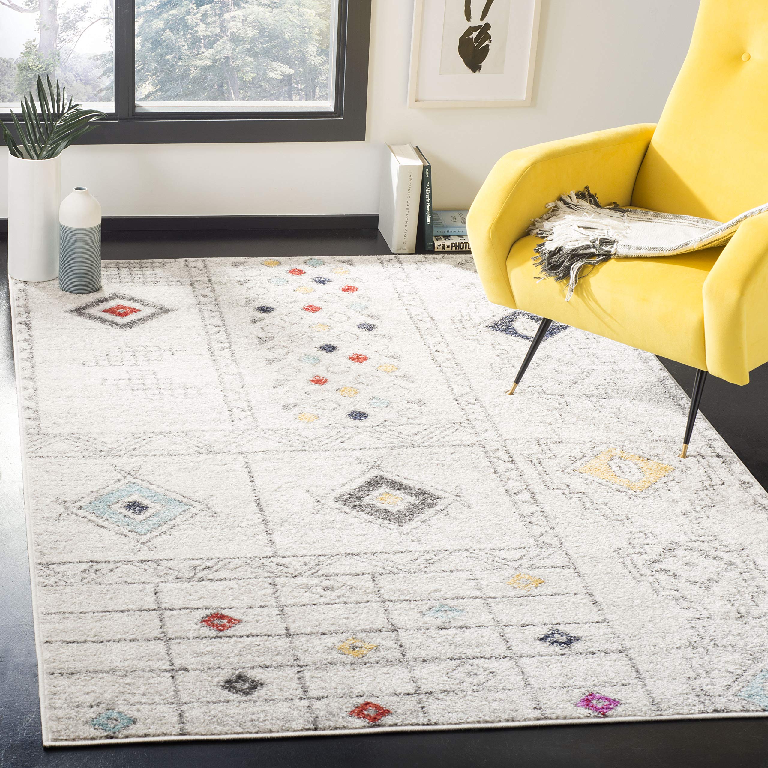 Safavieh Alfombra Boho Sala de Estar, Comedor, Dormitorio - Adirondack Collection, Pelo Corto, Gris Claro y Aqua, 155 X 229 cm