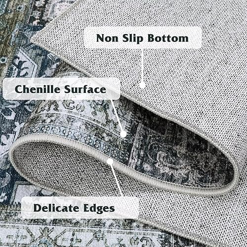 Miniatura 4 de IMINROME Alfombra lavable de 2 x 6 pulgadas, vintage, para pasillo, cocina, antideslizante, para dormitorio, lavandería, plegable, delgada, alfombra