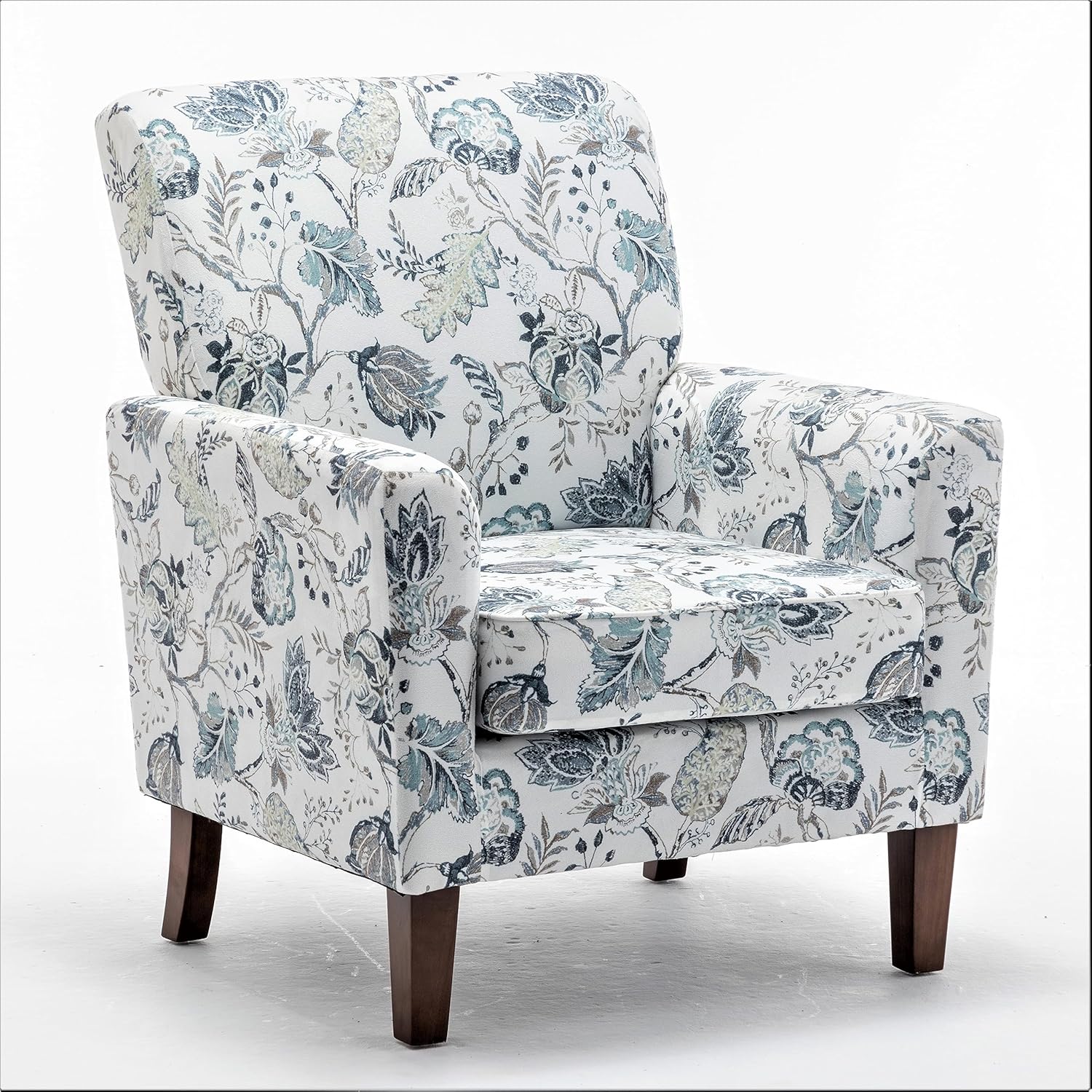 Contemporary Accent Arm Chair with Birch Wood Frame and Velvet Upholstery, Armchair for Office and Living Room Decor, Removable Cushions, 07 Printed Fabric