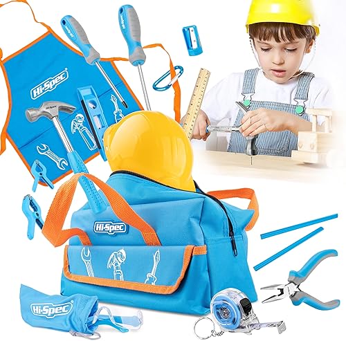 Hi-Spec Juego de herramientas azul de 18 piezas para niños y bolsa de herramientas de tamaño infantil Herramientas manuales de metal real para Hi-Spec Juego de herramientas azul de 18 piezas para niños y bolsa de herramientas de tamaño infantil Herramientas manuales de metal real para