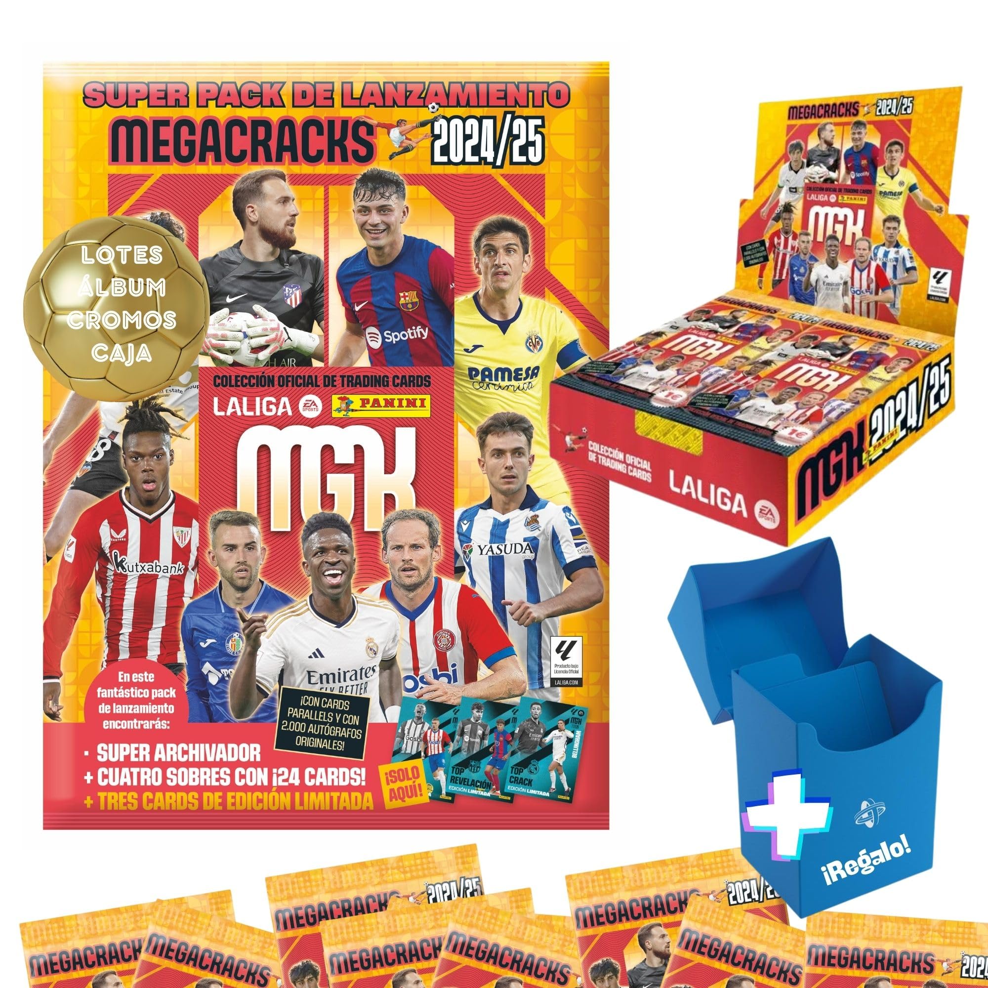 Panini Pack Cromos Megacracks 2024 2025 con Álbum y Sobres, (No Cromos Eurocopa 2024 ni Adrenalyn), Lamine Yamal, Regalo Caja para Repetidas - LaLiga EA Sports Oficial (Álbum+Regalo)