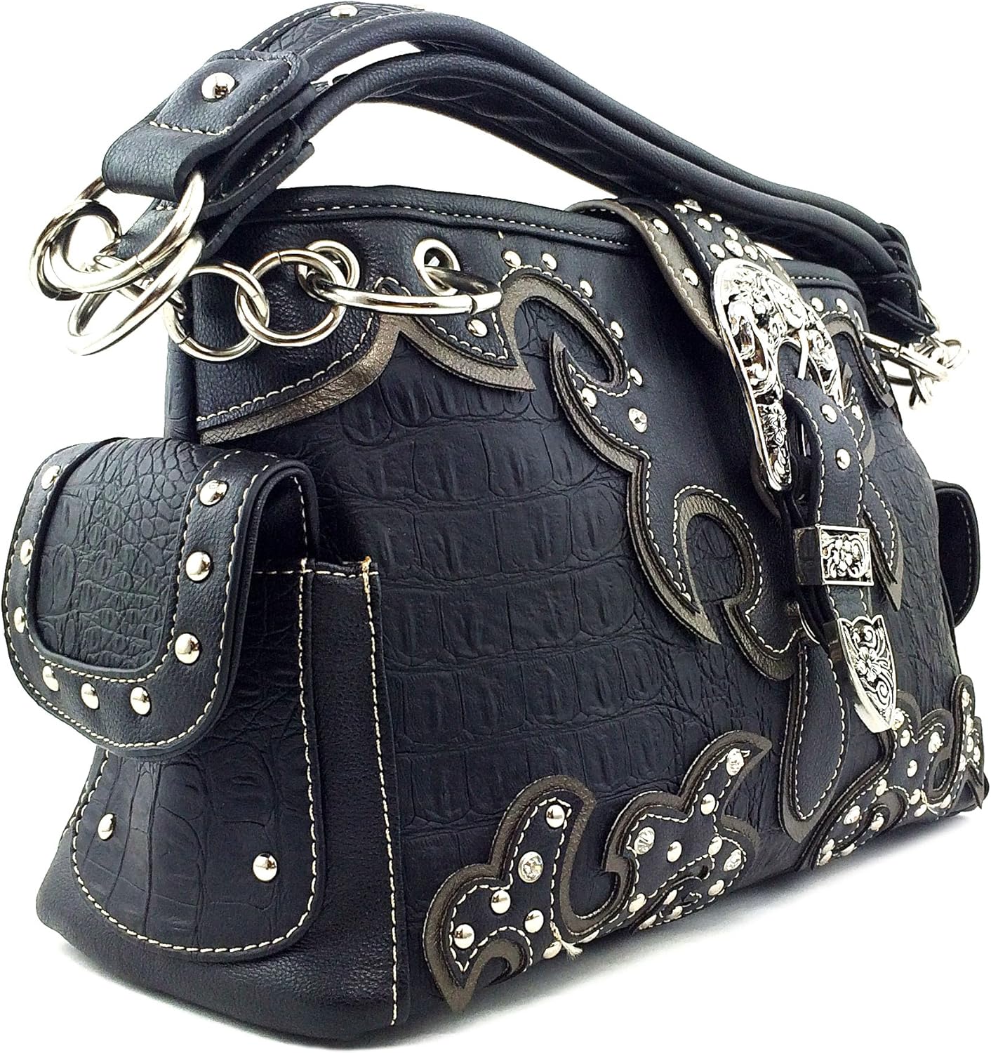 Justin West Concealed Carry Western Buckle Duo Color Shoulder Handbag Purse