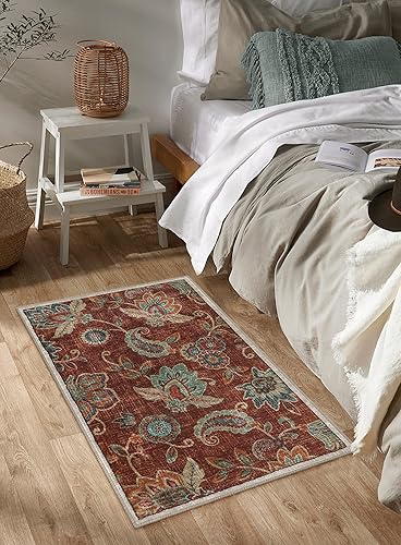 Miniatura 6 de Morebes Alfombra floral de 2 x 3 pies, antideslizante, lavable, alfombra de cocina pequeña para entrada interior, alfombra de cachemira que no