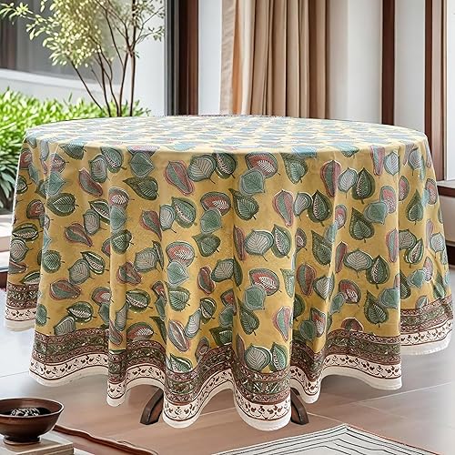 Miniatura 10 de Ridhi - Mantel de tela de algodón con estampado a mano para mesa de comedor, boda, granja, Acción de Gracias, Navidad, mantel de primavera (amarillo