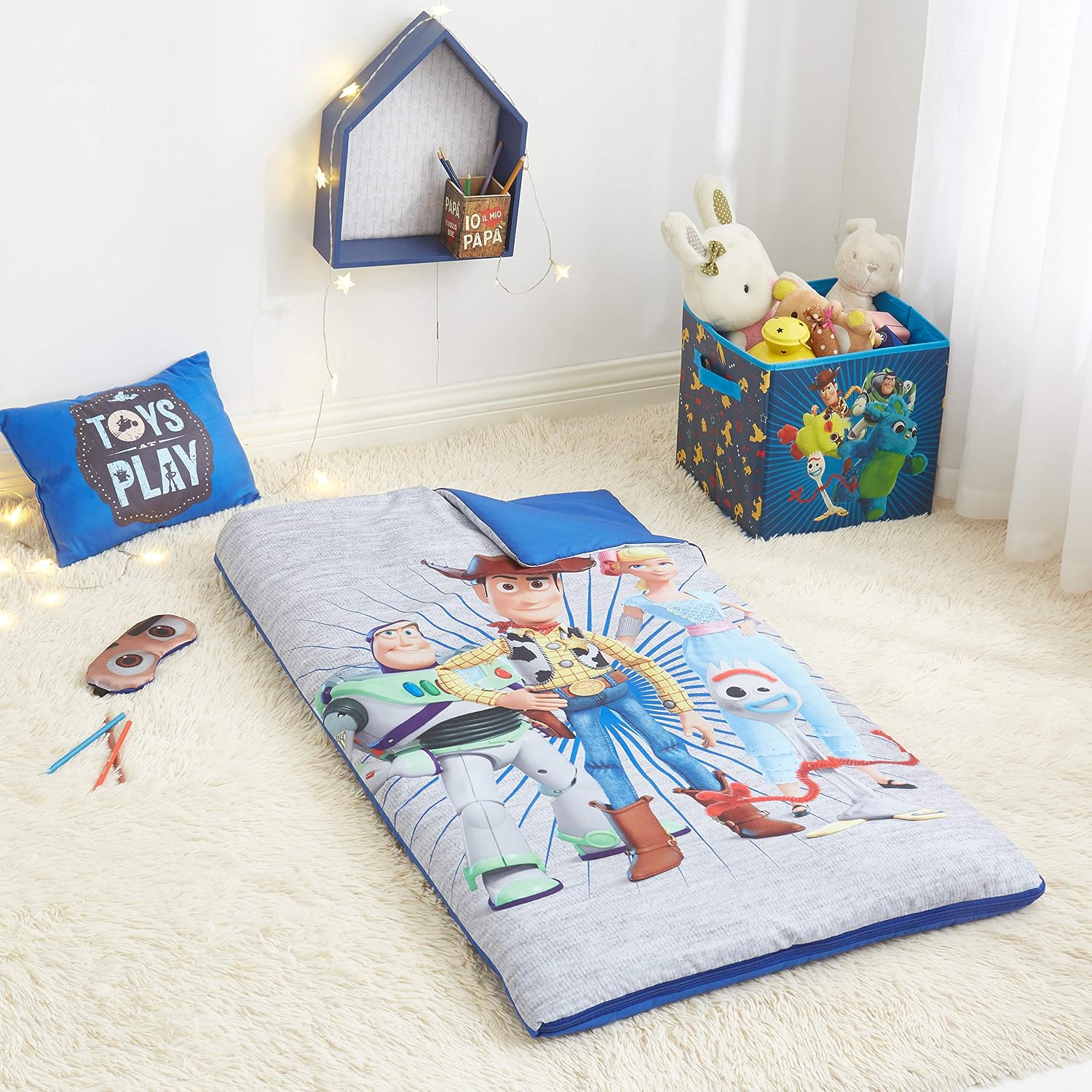 Disney Pixar Toy Story 4 Giftable Sleepover Set with Sleeping Bag, Pillow & Bonus Eye Mask, Ages 3+, 26"x46", Multicolor