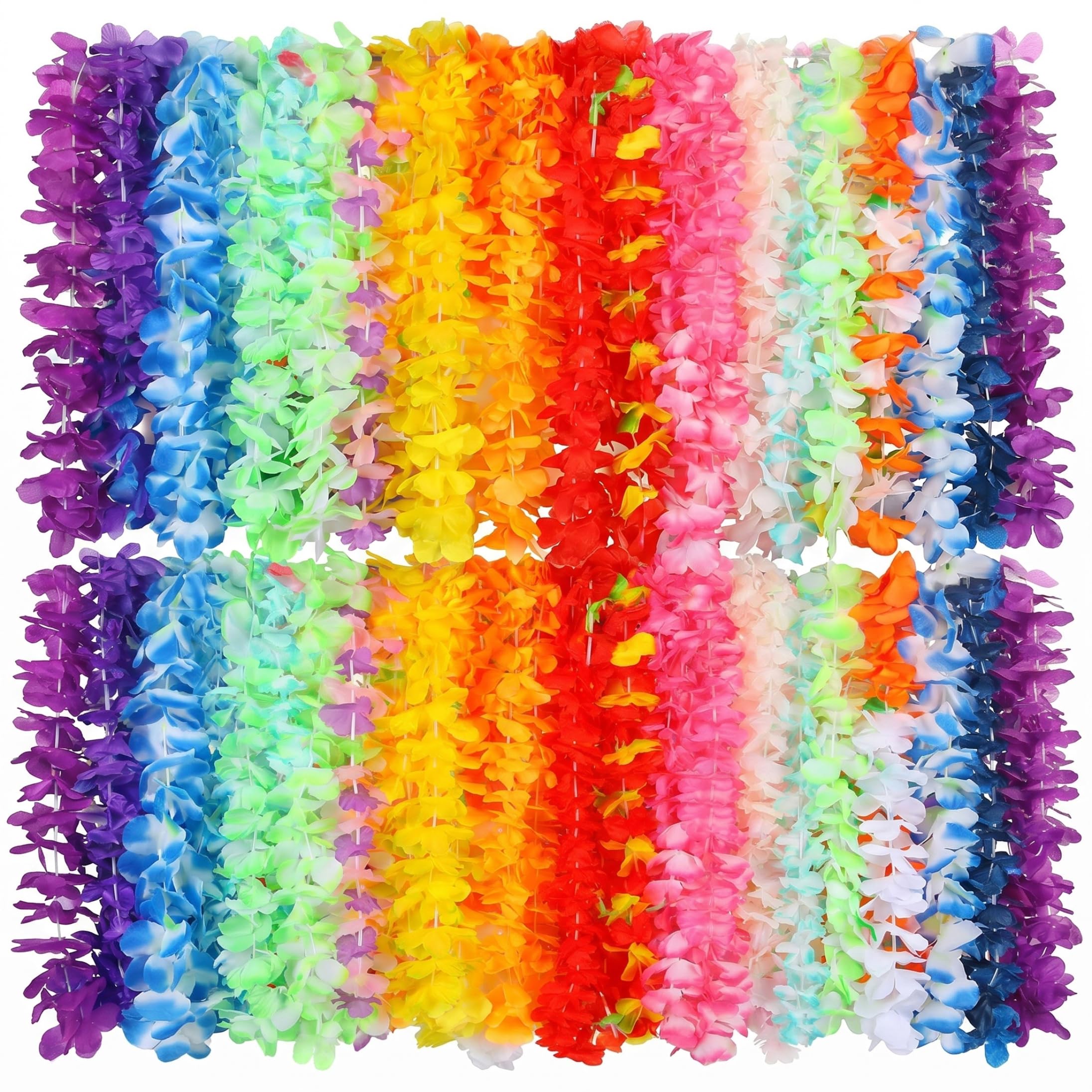 Monwssoe 12 PCS Hawaiian Leis Bulk, Colorful Flower Lei for Luau Party, Summer Beach Party Favors, Hawaii Theme Birthday Decor