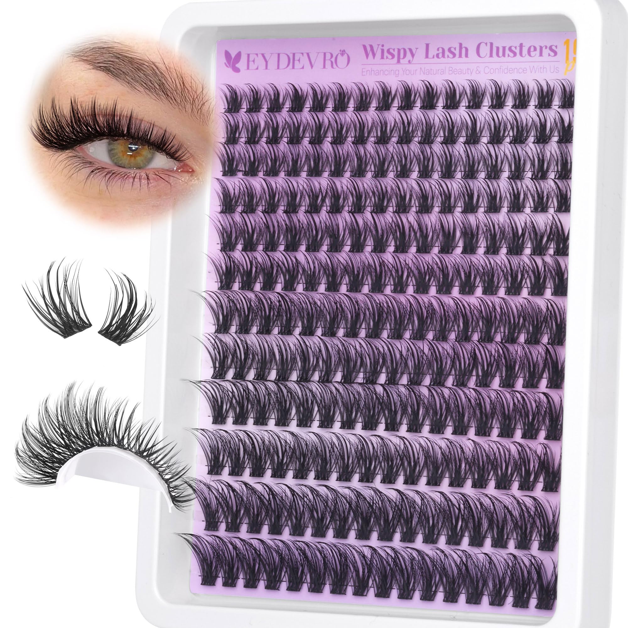 EYDEVRO Wispy Lash Clusters Natural Eyelash Clusters 9-18mm Cluster Eyelash Extensions CD Curvature 192 Pcs Manga Cluster Lashes Individual Lashes DIY